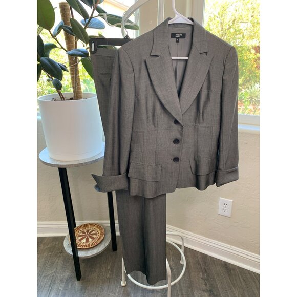 PHILIPPE ADEC Silver Gray Career Suit 2 Pc Coat Flare Pants Size 6 EUC 7191 - Picture 7 of 12